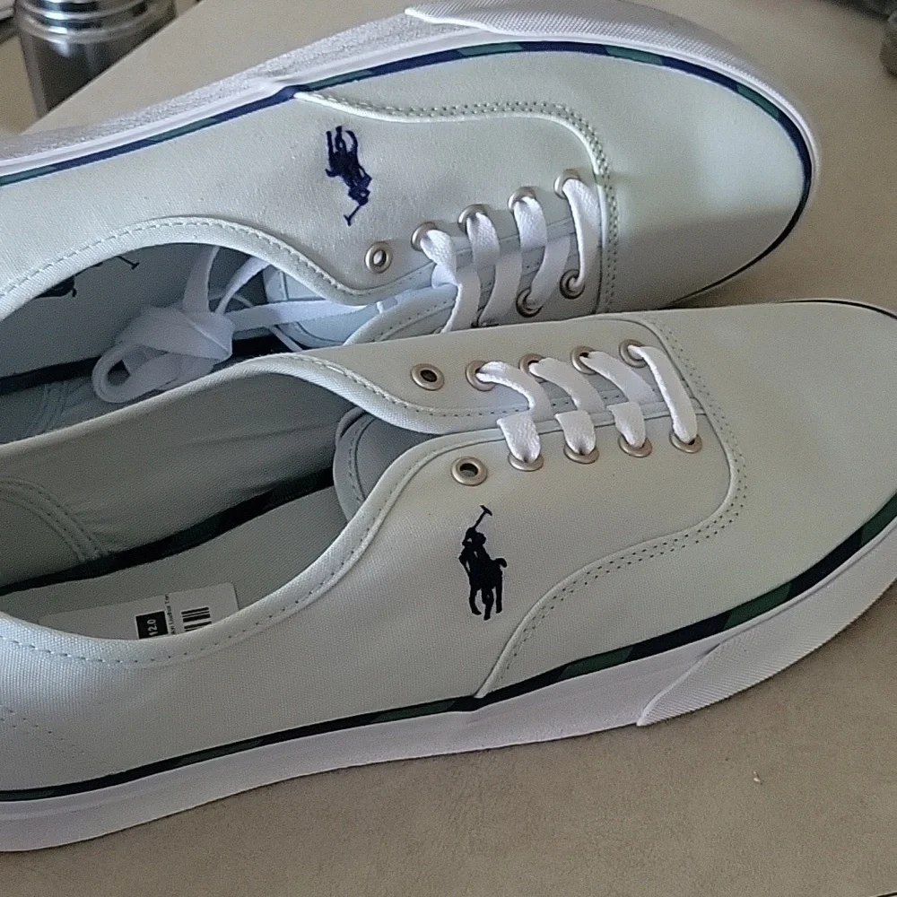 NEW! POLO BY RALPH LAUREN Keaton Leather Trim Signature Pony Canvas Sneakers 12.